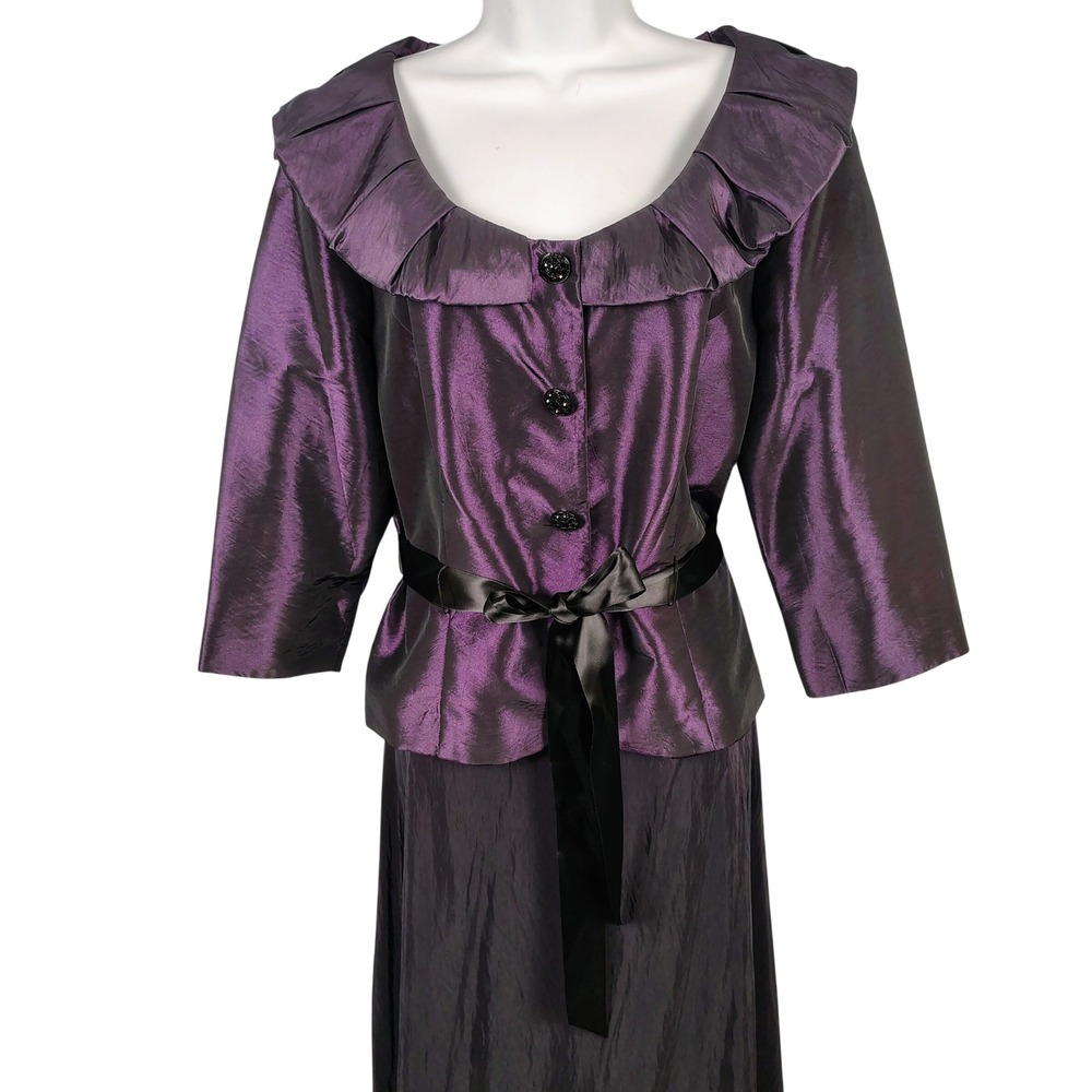 NWT Alex Evenings Womens L/XL 2pc Skirt Suit Dark Purple Taffeta Regalcore